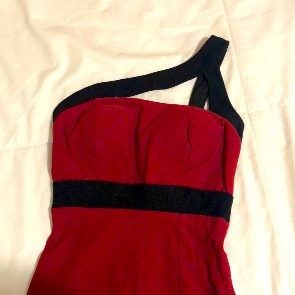 Red & Black One Shoulder Bodycon Dress